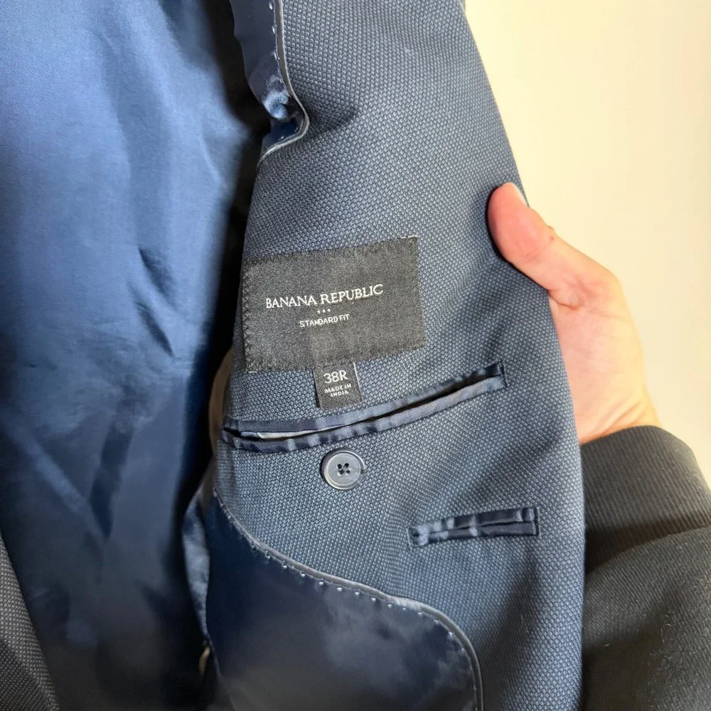 Banana‎ Republic Standard Fit Textured Navy Blue Blazer Jacket Size 38R Navy